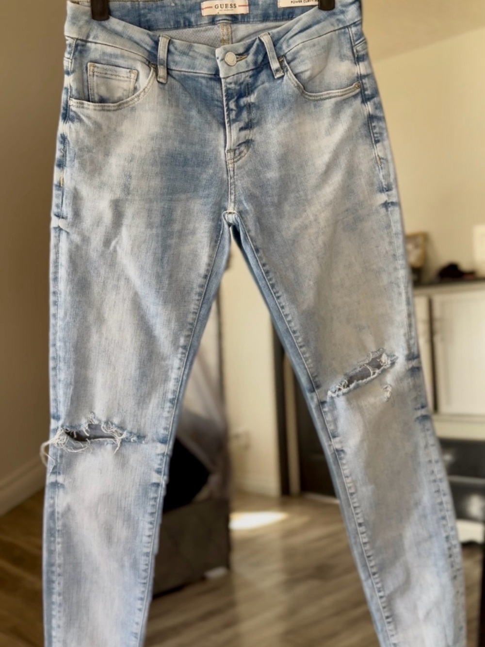 Guess Light Blue Denim Jeans with Gold Logo Accent